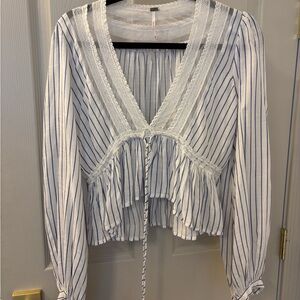 Free People Oberoi Striped Lace Trim Blouse